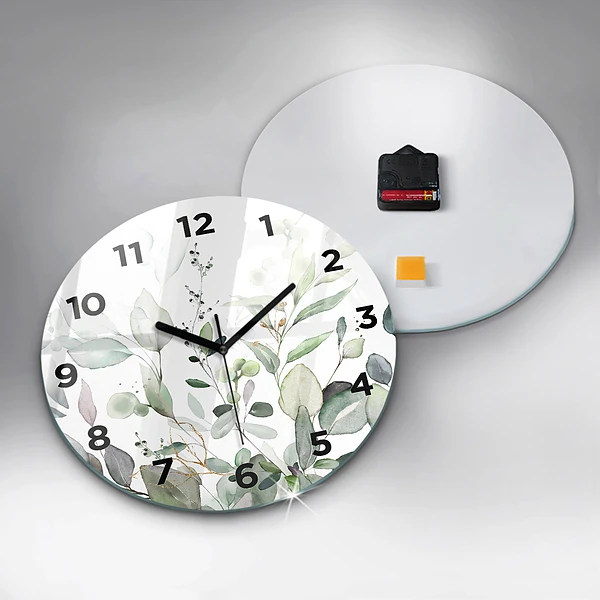 Wanduhr rund mit motiv Pflanzen Blätter