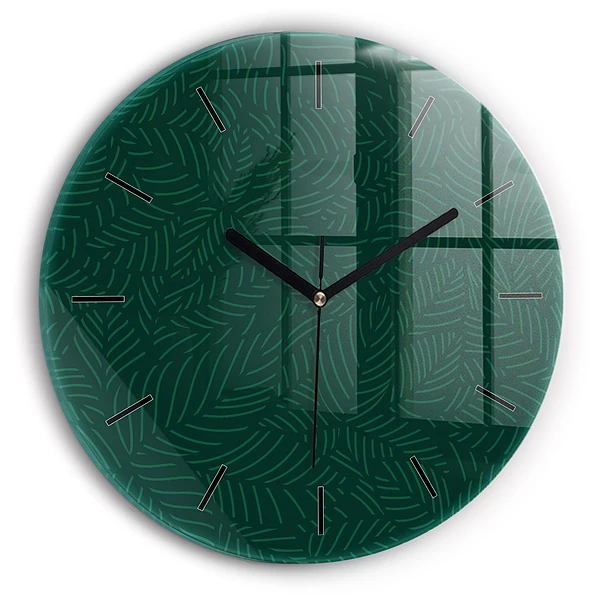 Wanduhr glas rund Muster aus Blättern