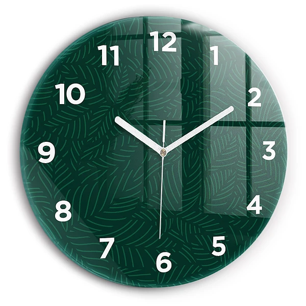 Wanduhr glas rund Muster aus Blättern