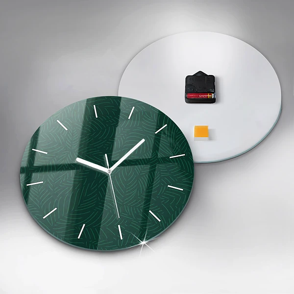 Wanduhr glas rund Muster aus Blättern