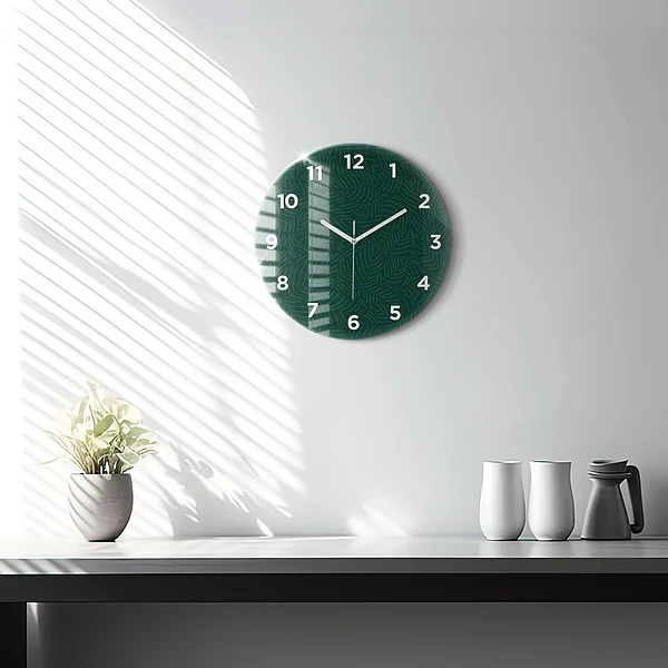 Wanduhr glas rund Muster aus Blättern
