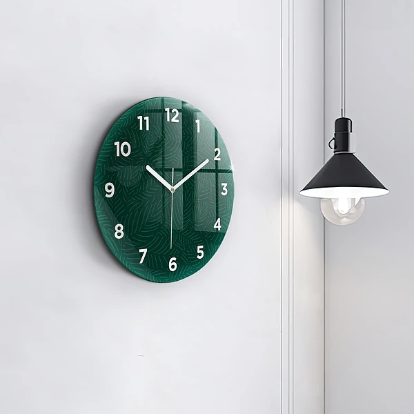 Wanduhr glas rund Muster aus Blättern