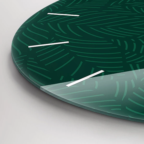Wanduhr glas rund Muster aus Blättern