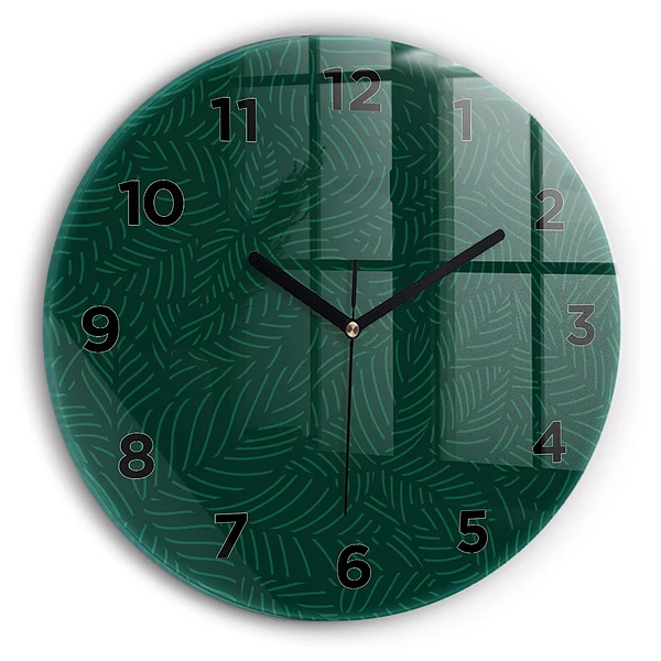 Wanduhr glas rund Muster aus Blättern