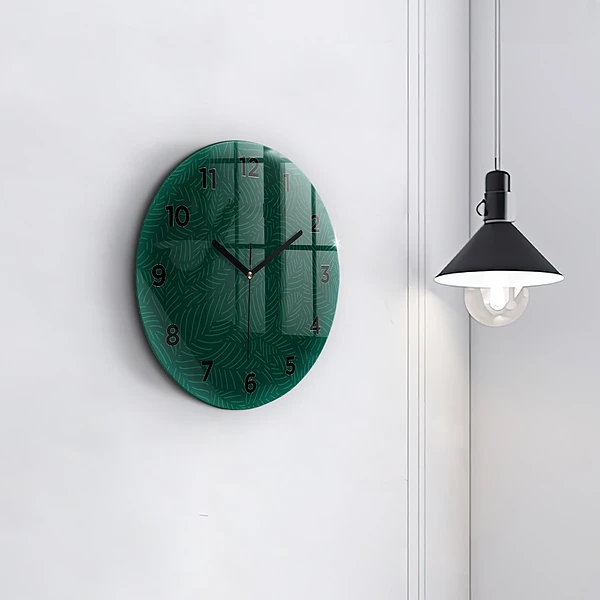 Wanduhr glas rund Muster aus Blättern