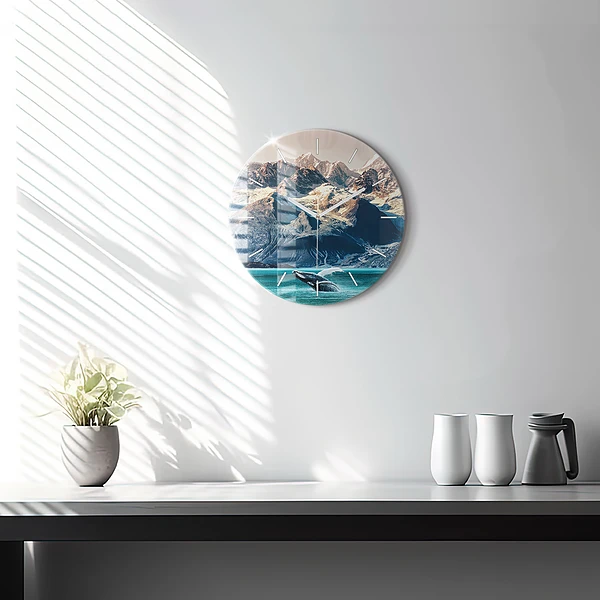 Wanduhr glas rund Walfisch Wasser