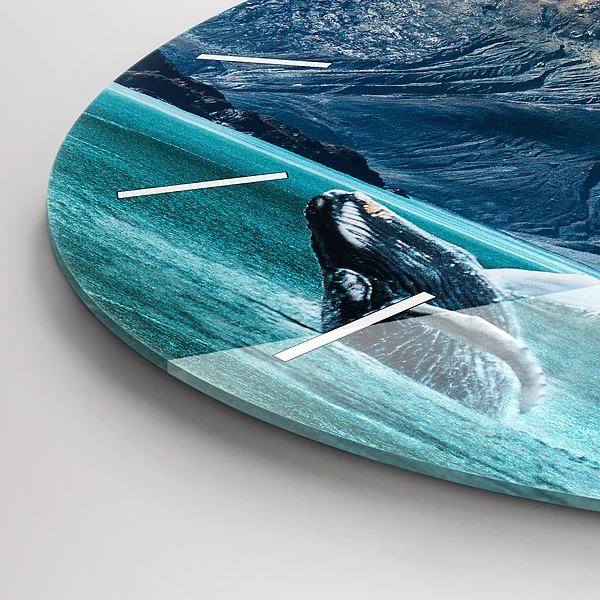 Wanduhr glas rund Walfisch Wasser