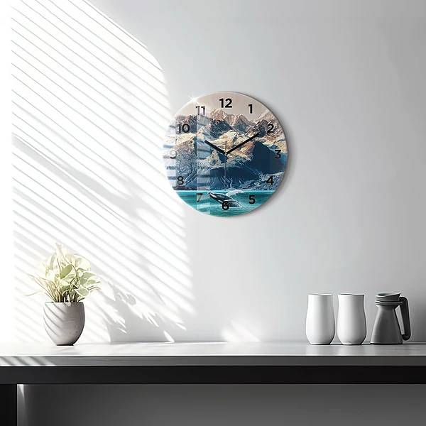 Wanduhr glas rund Walfisch Wasser