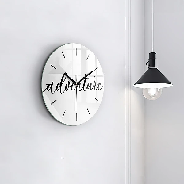 Wanduhr glas rund Abenteuerliche Inschrift