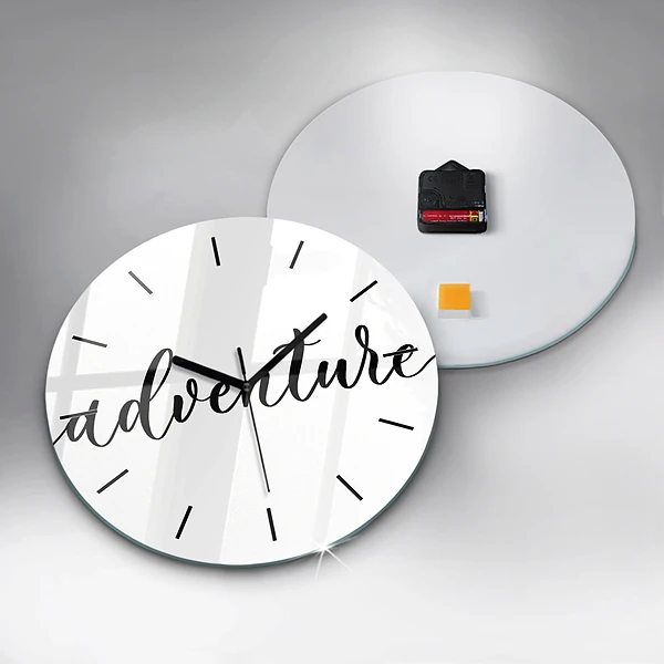 Wanduhr glas rund Abenteuerliche Inschrift