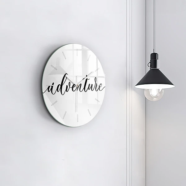 Wanduhr glas rund Abenteuerliche Inschrift