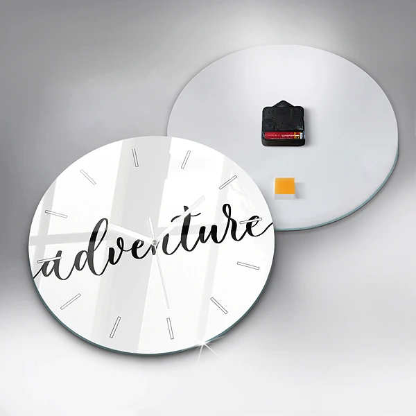 Wanduhr glas rund Abenteuerliche Inschrift