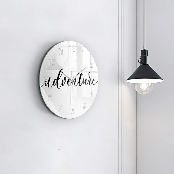 Wanduhr glas rund Abenteuerliche Inschrift