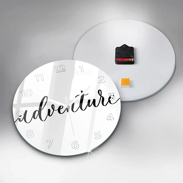 Wanduhr glas rund Abenteuerliche Inschrift