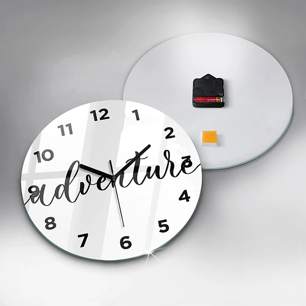 Wanduhr glas rund Abenteuerliche Inschrift