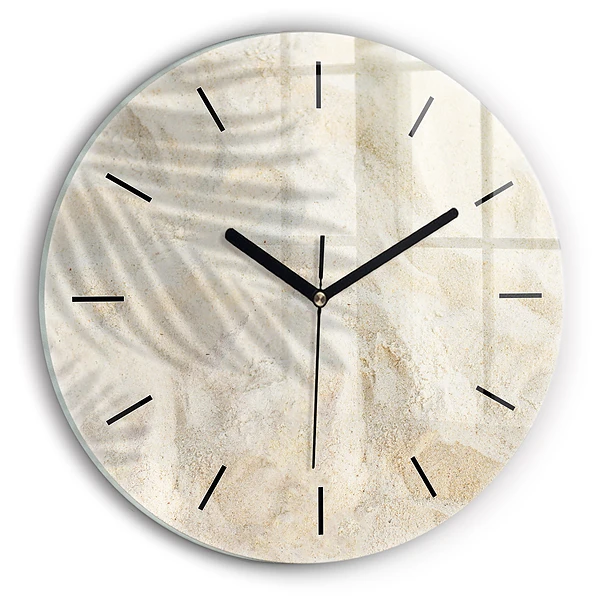 Wanduhr glas rund Schatten einer Palme Sand