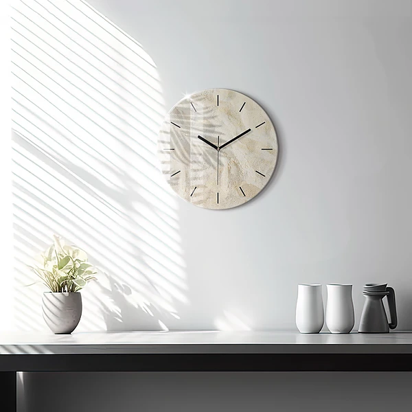 Wanduhr glas rund Schatten einer Palme Sand