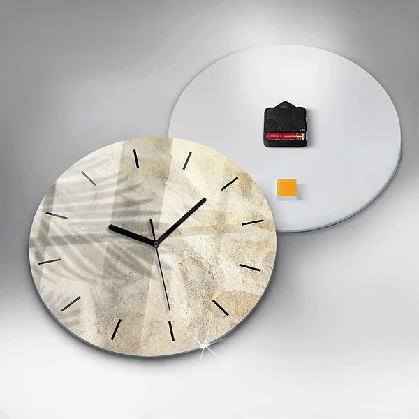 Wanduhr glas rund Schatten einer Palme Sand