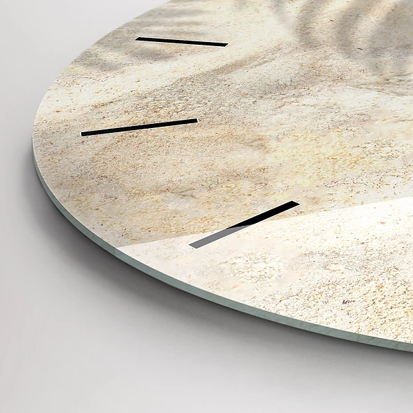 Wanduhr glas rund Schatten einer Palme Sand