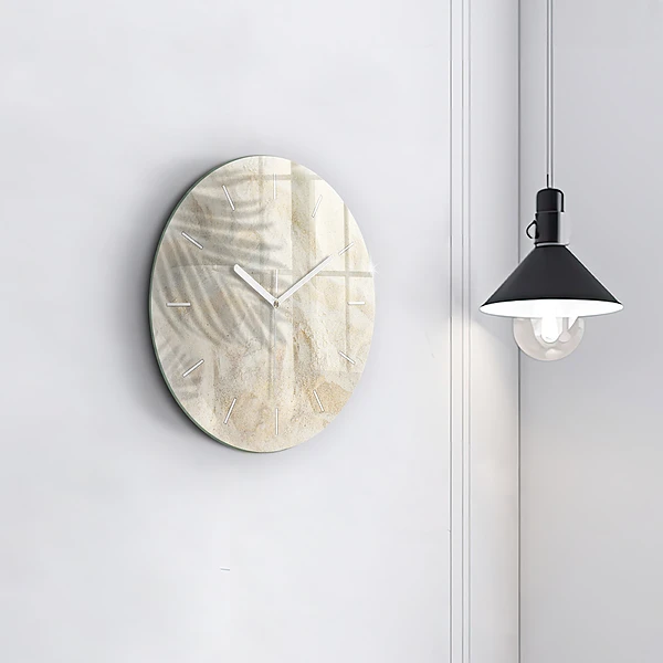 Wanduhr glas rund Schatten einer Palme Sand