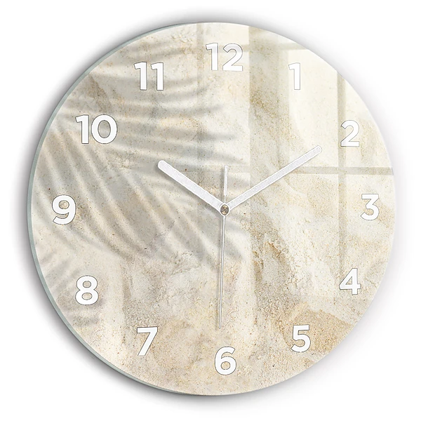 Wanduhr glas rund Schatten einer Palme Sand