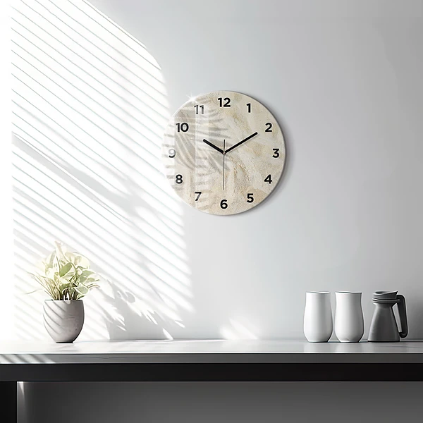 Wanduhr glas rund Schatten einer Palme Sand