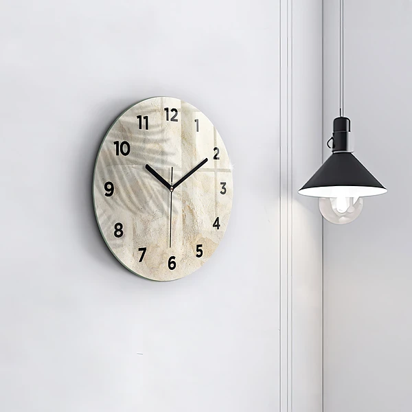 Wanduhr glas rund Schatten einer Palme Sand
