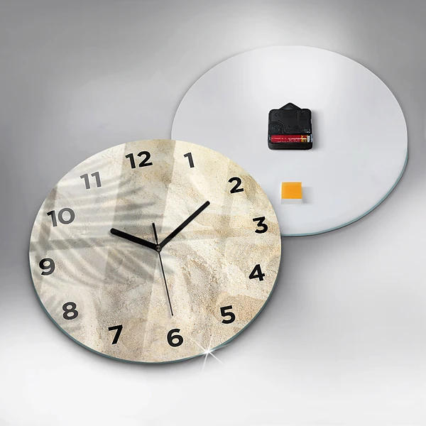 Wanduhr glas rund Schatten einer Palme Sand