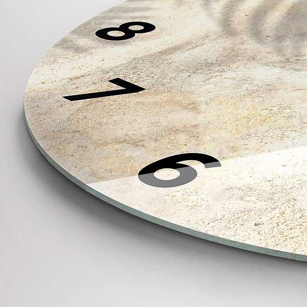 Wanduhr glas rund Schatten einer Palme Sand