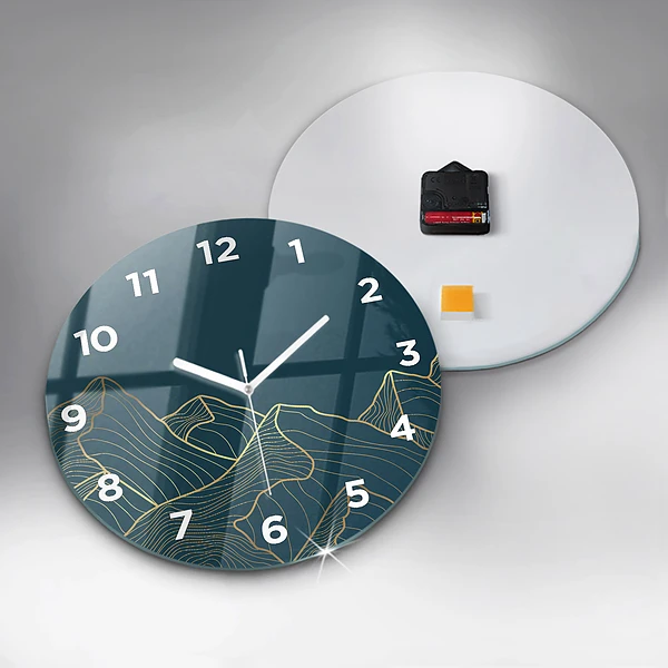 Wanduhr glas rund Skizze von Bergen