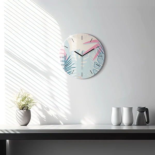 Wanduhr rund mit motiv Pastellfarbene Blätter