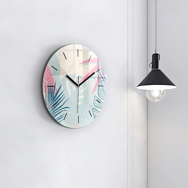 Wanduhr rund mit motiv Pastellfarbene Blätter