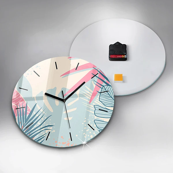 Wanduhr rund mit motiv Pastellfarbene Blätter
