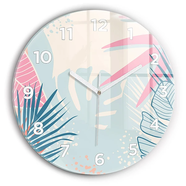 Wanduhr rund mit motiv Pastellfarbene Blätter