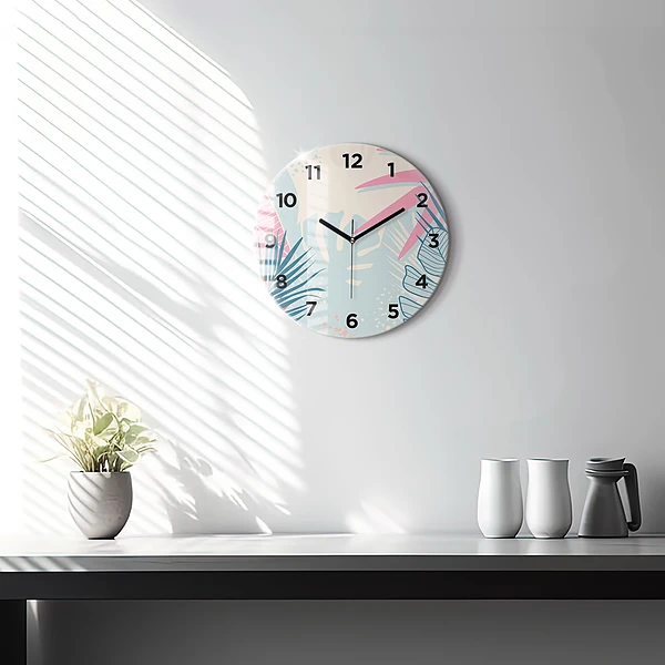 Wanduhr rund mit motiv Pastellfarbene Blätter