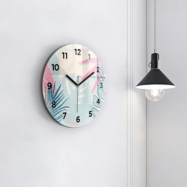 Wanduhr rund mit motiv Pastellfarbene Blätter