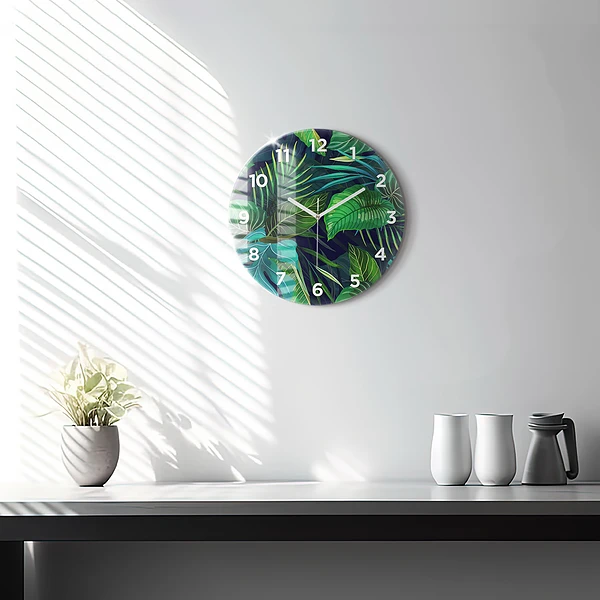 Wanduhr rund Exotische Blätter