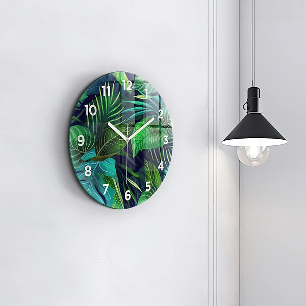 Wanduhr rund Exotische Blätter