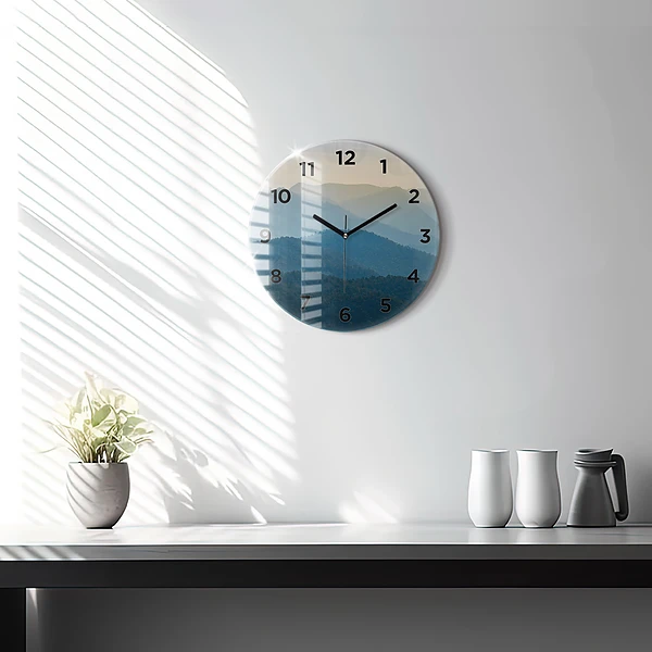 Wanduhr glas rund Abstrakte Landschaft
