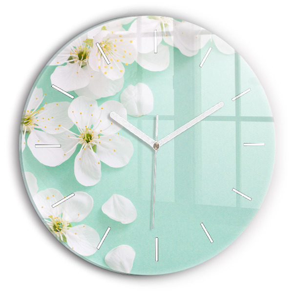 Wanduhr glas rund Blühende Gänseblümchen