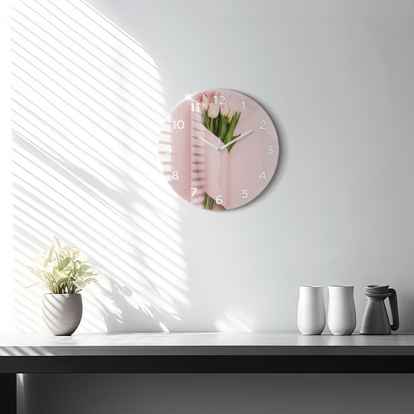 Wanduhr rund mit motiv Blumenstrauß aus Tulpenblüten