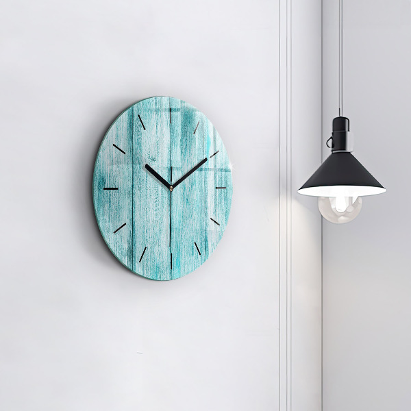 Wanduhr glas rund Blaues altes Holz
