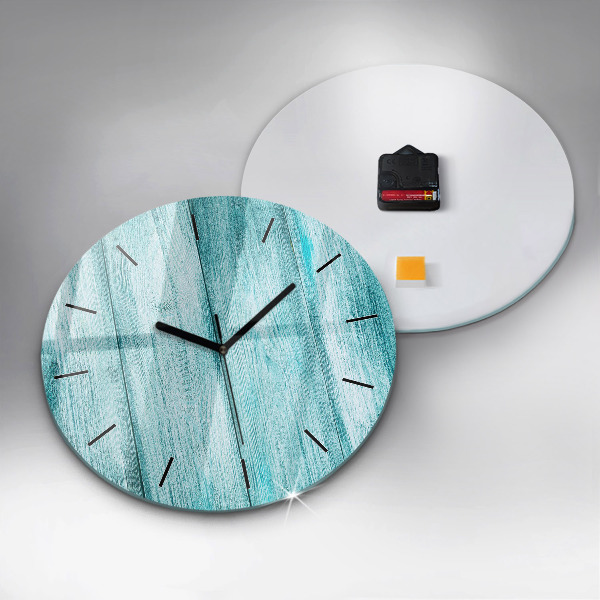 Wanduhr glas rund Blaues altes Holz