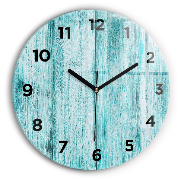 Wanduhr glas rund Blaues altes Holz