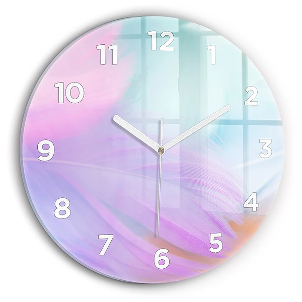 Wanduhr rund Bunte Federn