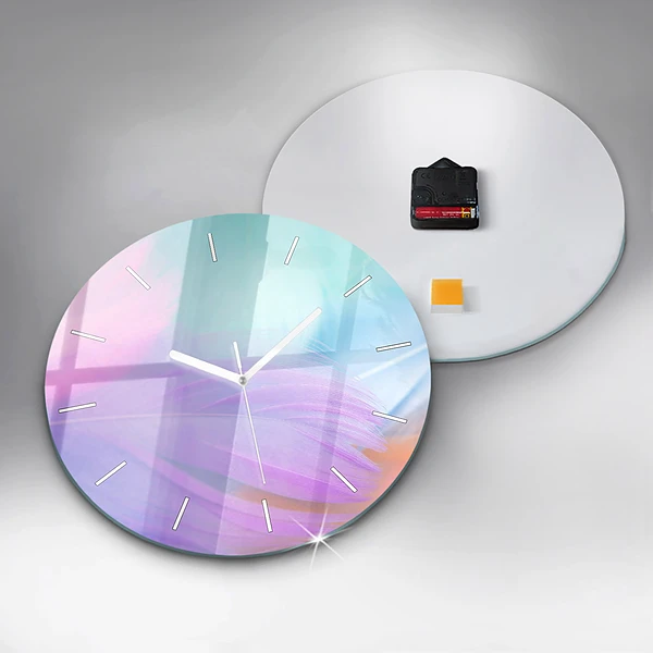 Wanduhr rund Bunte Federn