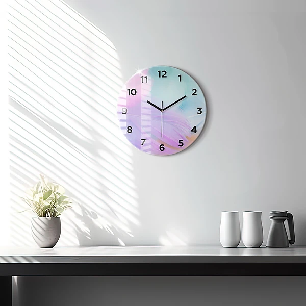 Wanduhr rund Bunte Federn