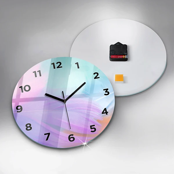 Wanduhr rund Bunte Federn