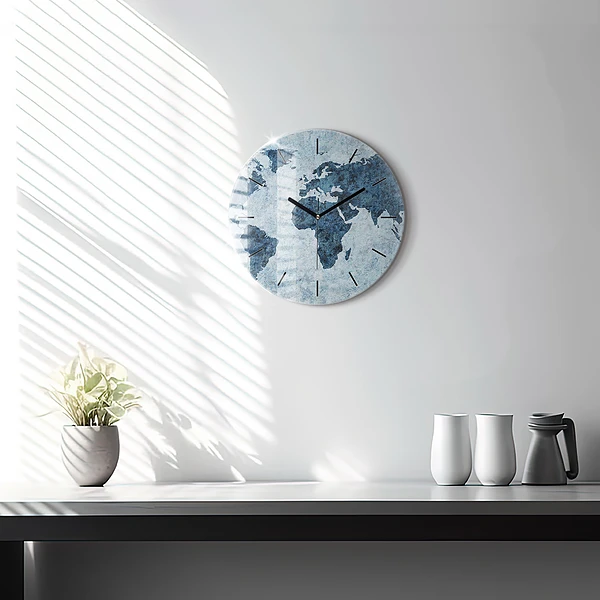 Wanduhr rund Gemalte Weltkarte