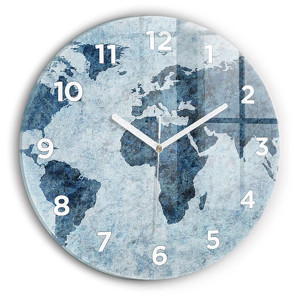 Wanduhr rund Gemalte Weltkarte
